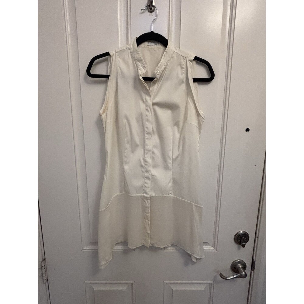 Brunello Cucinelli Women Satin Silk Top Blouse White Ivory M Designer Exclusive